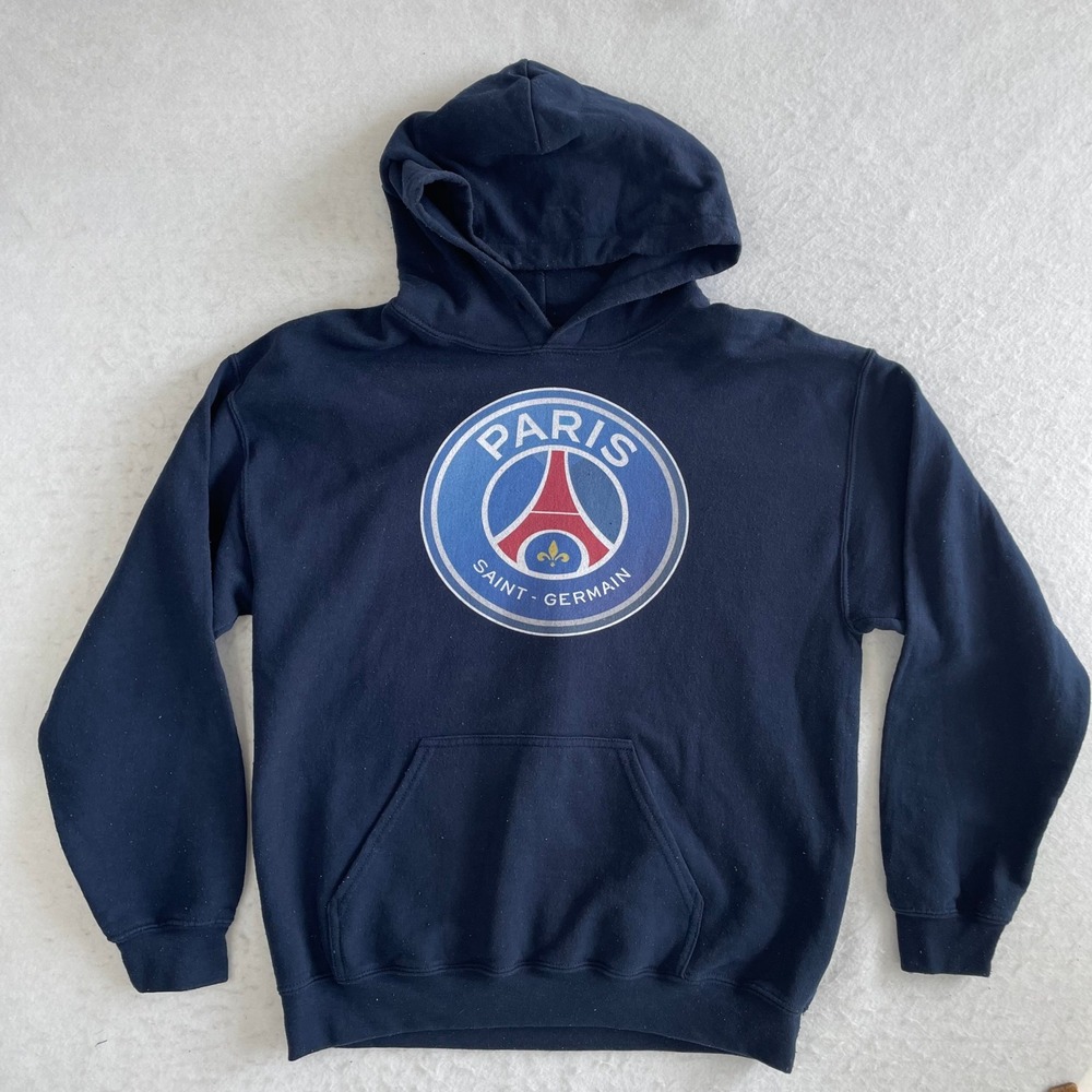 Paris Saint-Germain Hoodie Mens Navy Blue PSG Soccer Pullover Fleece Pocket